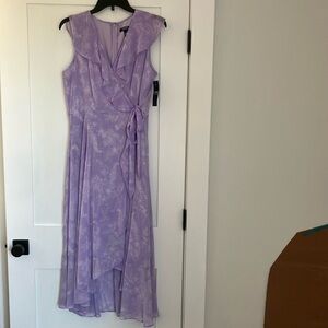 New Lavender Purple and White Floral Flutter Wrap Dress